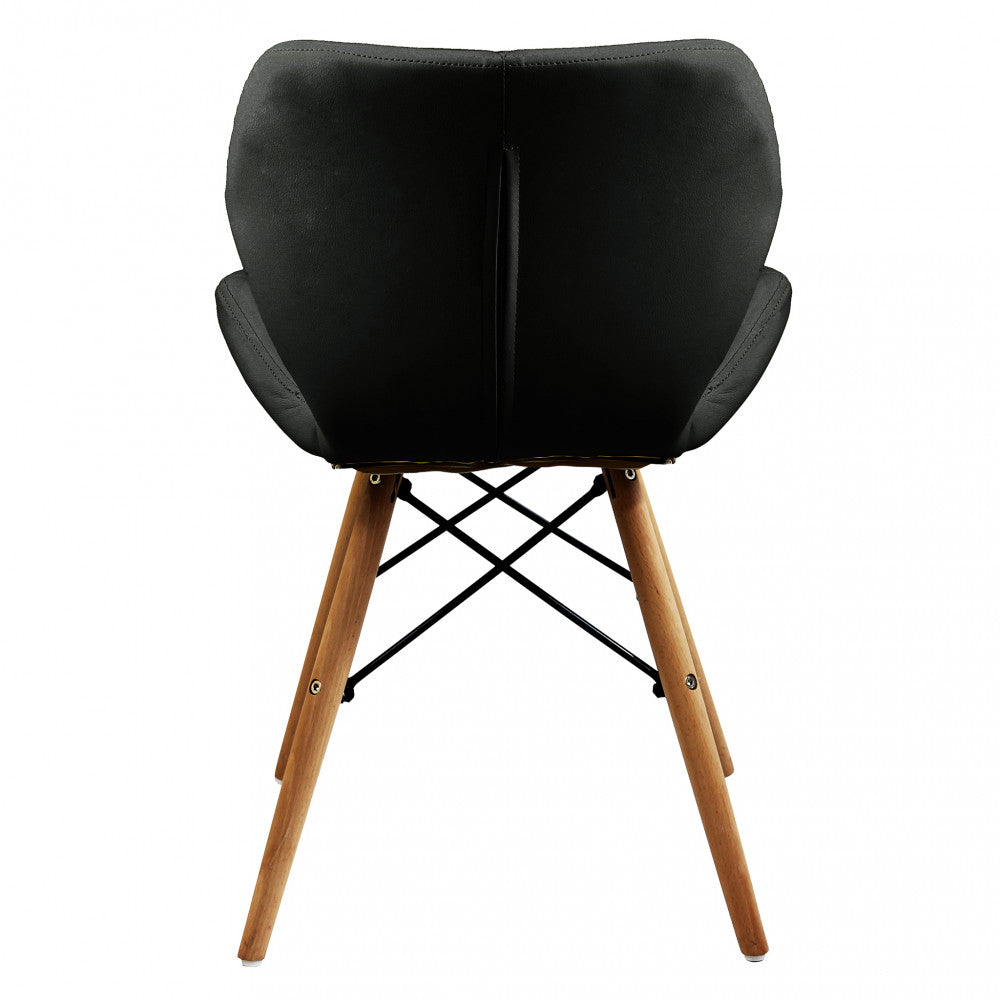 Chaise design d'intérieur moderne avec pieds en bois et assise en éco-cuir Noir C