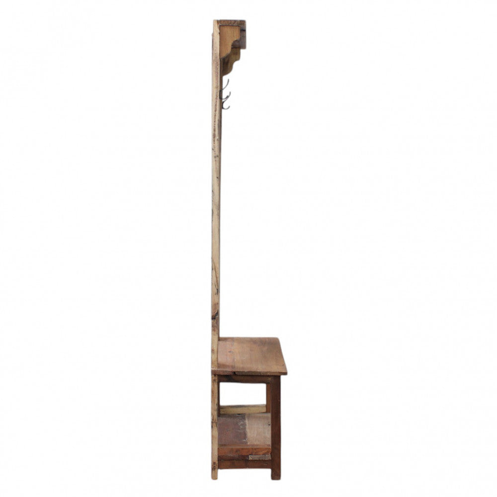 Mobile da ingresso in legno con specchio ripiani e appendiabiti integrati