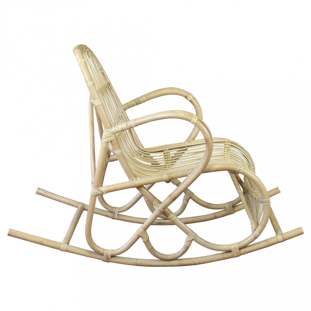 Fauteuil à bascule d'extérieur en fibre de bambou tressée naturelle Palmarola 