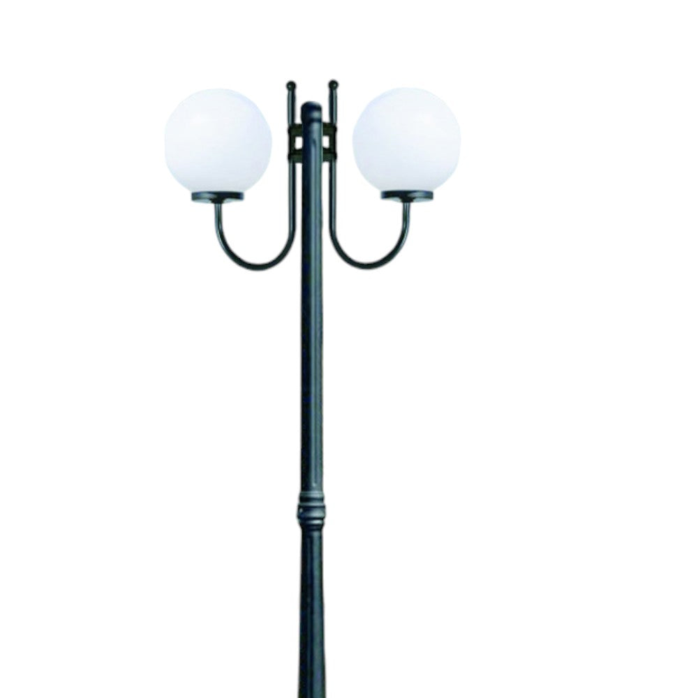 Lampadaire 2 lumières sur poteau, modèle Sfera - 2x100w IP44 cm.230h. couleur noire