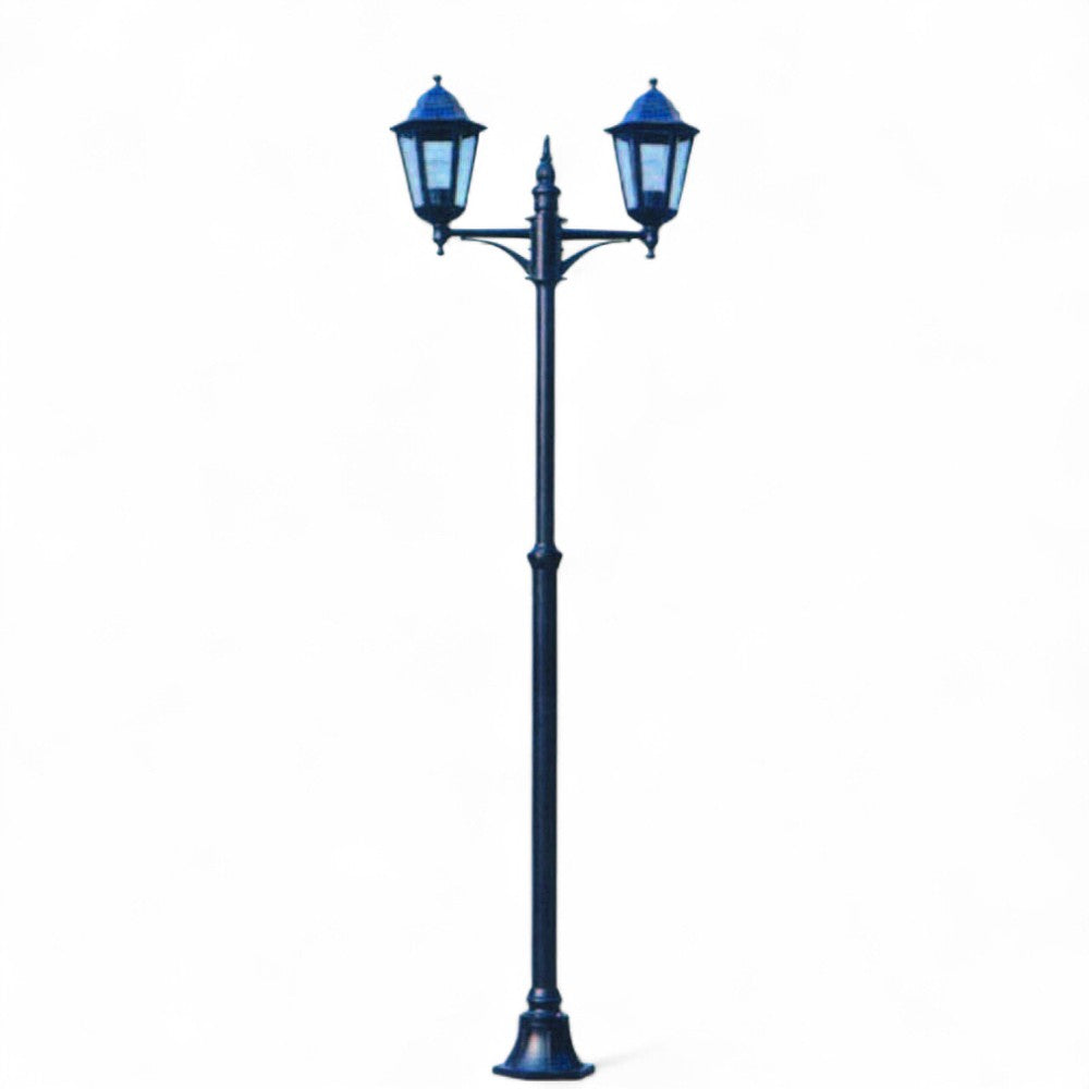 Lampadaire 2 lumières sur poteau modèle Berlin - 2X100w IP44 cm.72x230h. couleur noire