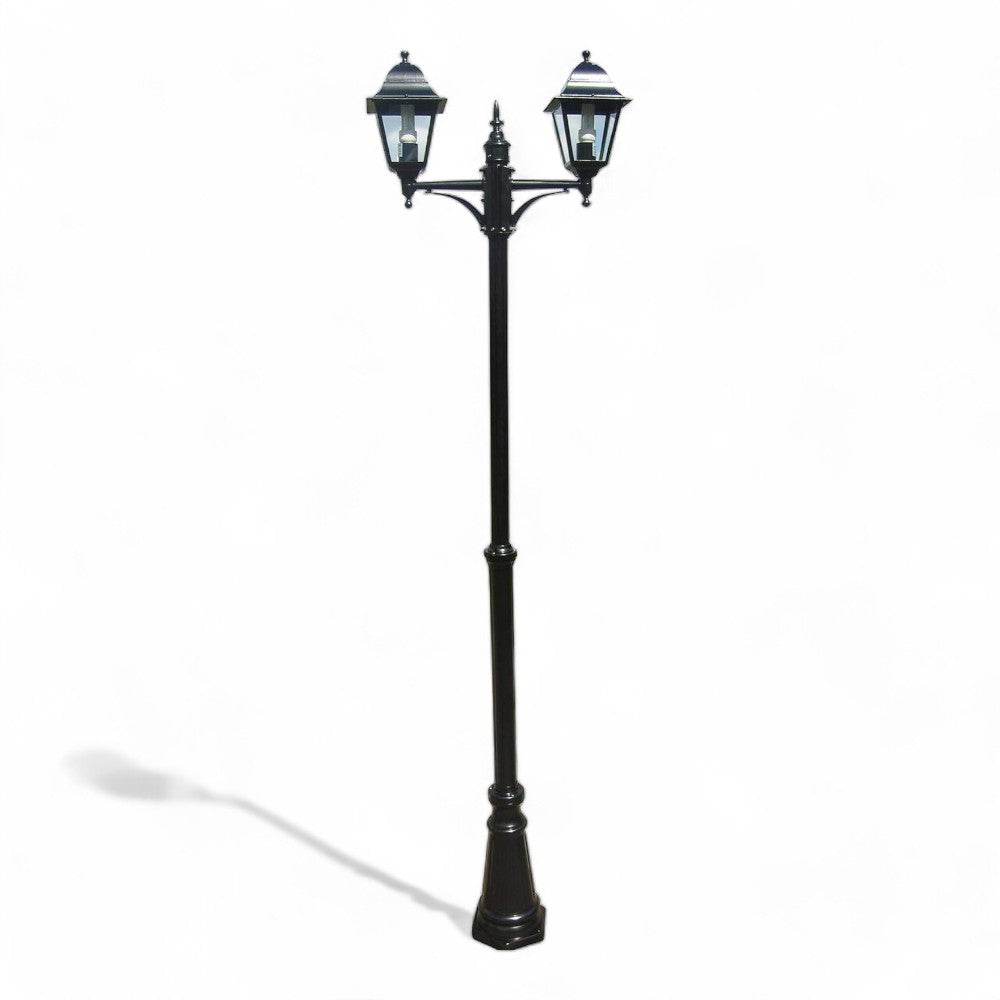 Lampadaire 2 lumières sur poteau modèle New York - 2x100w IP44 cm.230h. couleur noire