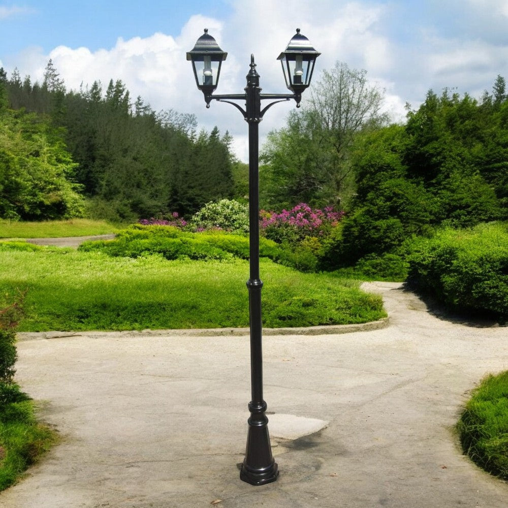Lampadaire 2 lumières sur poteau modèle New York - 2x100w IP44 cm.230h. couleur noire