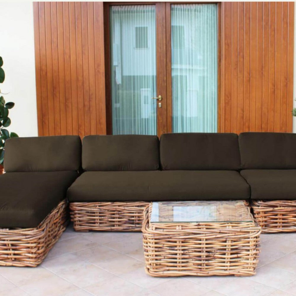 Fauteuil modulable avec coussins en rotin naturel Porto Cervo