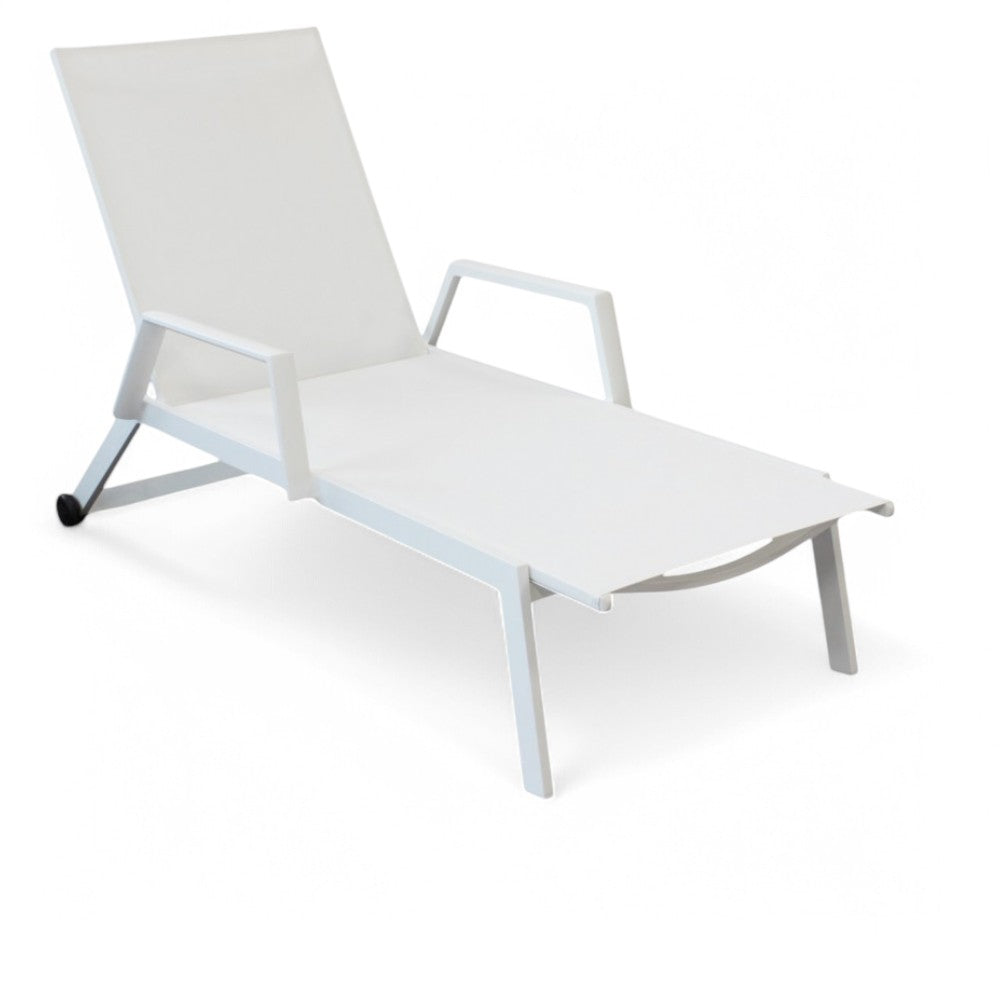 Lettino prendisole con braccioli struttura in alluminio e textilene impilabile per esterno 195x72xH53 cm