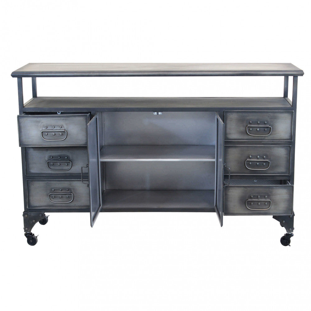 Mobile in acciaio con cassetti ante e ripiani ampi 132.5x37.5xH82 cm per casa