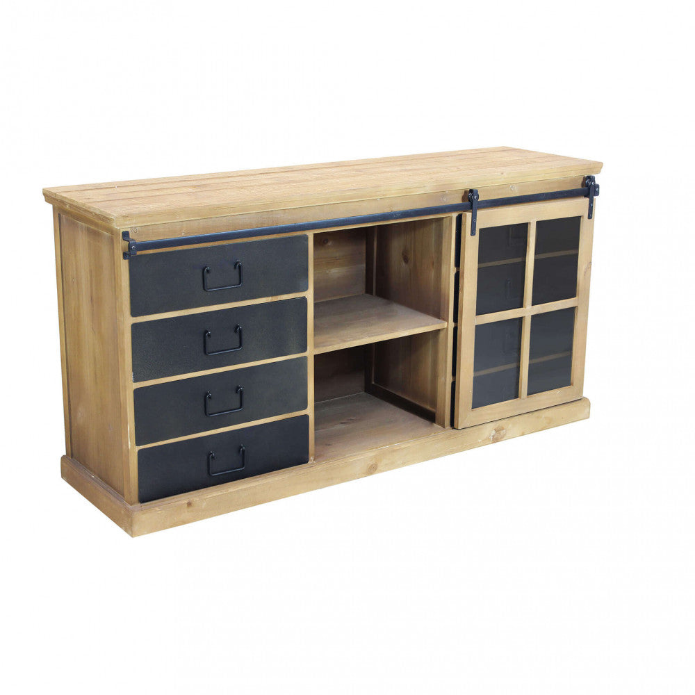 Mobile basso in legno con ripiani e cassetti 147x42xH75 cm Cordell