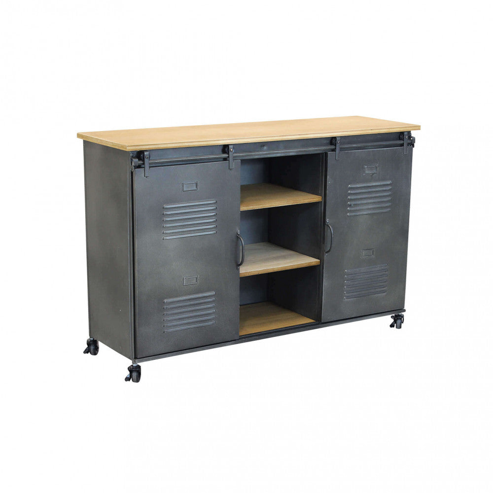 Mobile in acciaio e legno con ripiani e ante scorrevoli 116x40xH77 cm