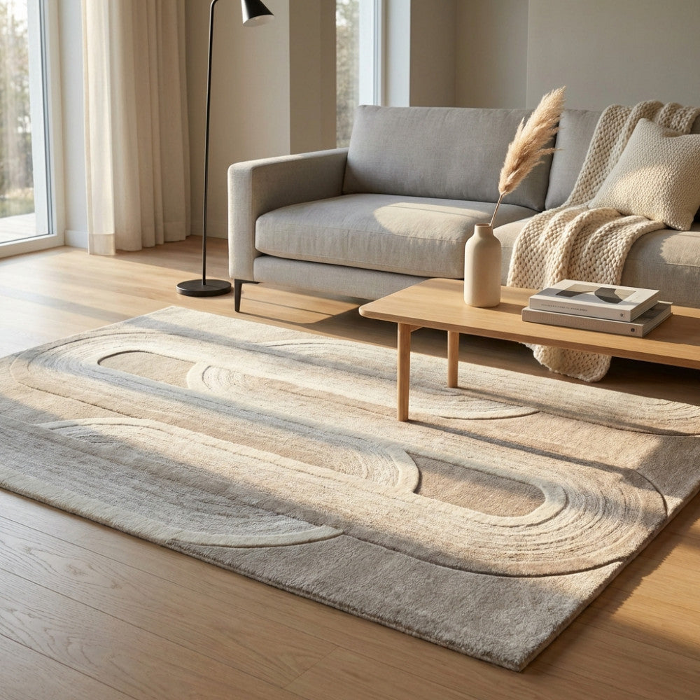 Tappeto da salone 160x230 cm in cotone e lana con decorazione geometrica moderna