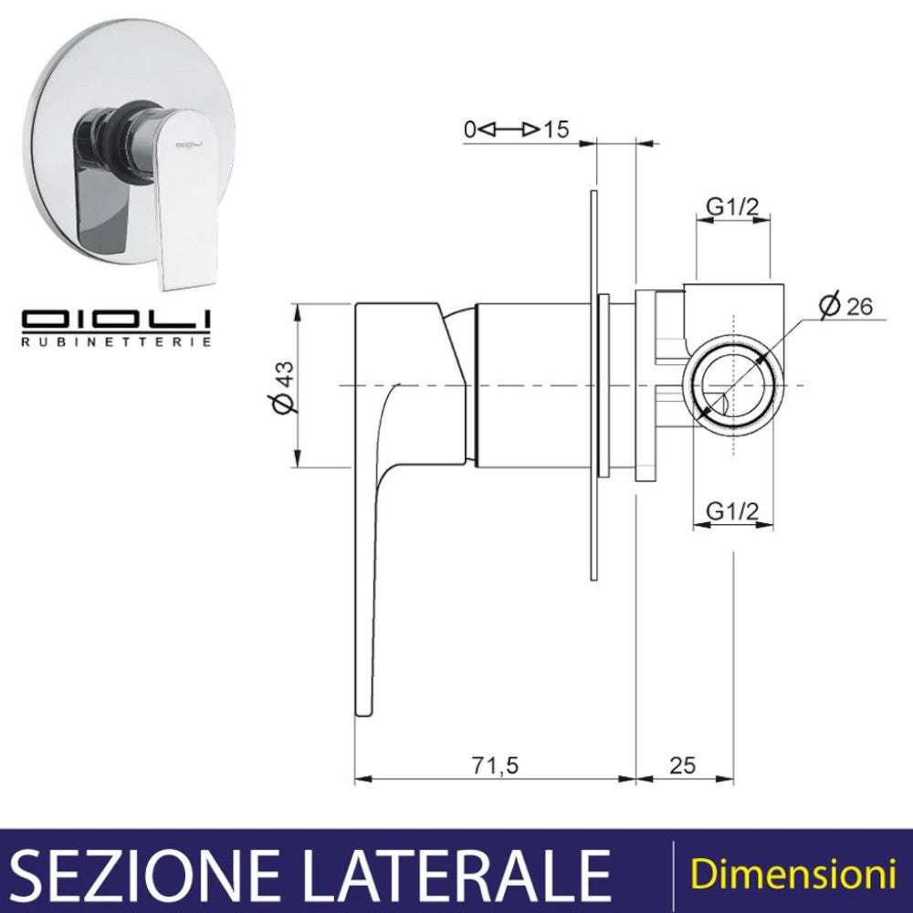 Miscelatore doccia a Incasso monoleva in ottone cromato New Detroit