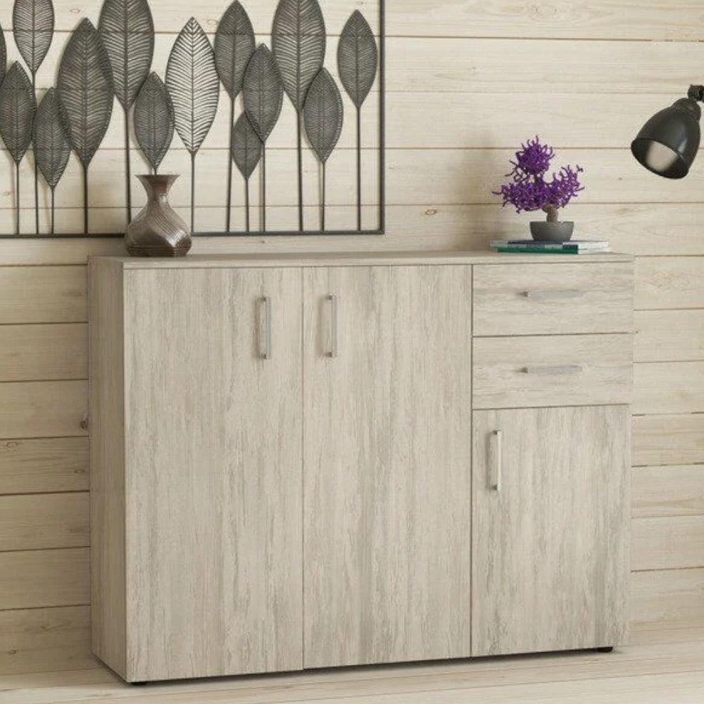 meuble de rangement avec trois portes et deux tiroirs 'flexy s3' pin clair 106x36x83h cm