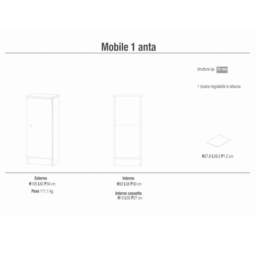 Armoire A24200Bi 1 porte blanche lisse