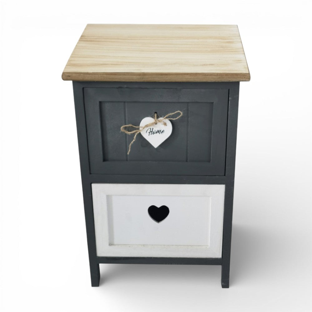 Comodino mobile in legno con 2 cassetti decorati antracite e bianco 30x28xH45 cm