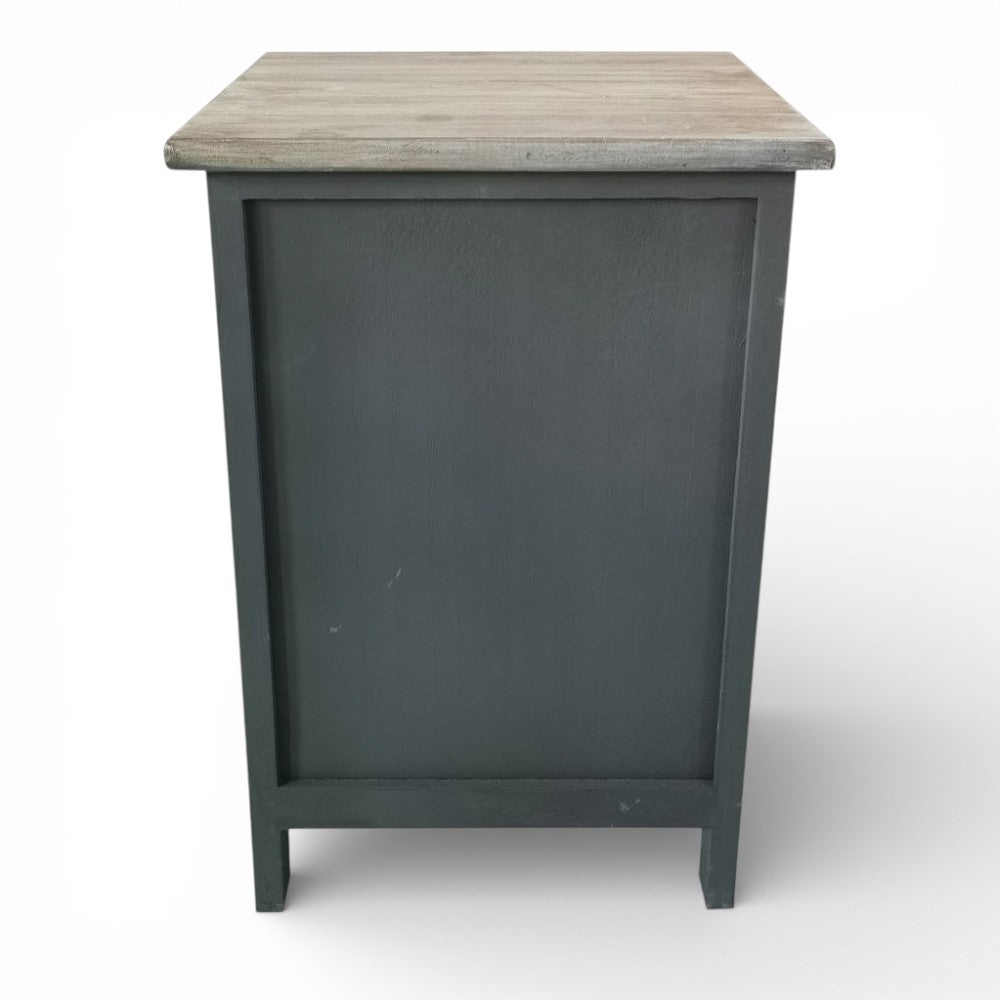 Comodino mobile in legno con 2 cassetti decorati antracite e bianco 30x28xH45 cm