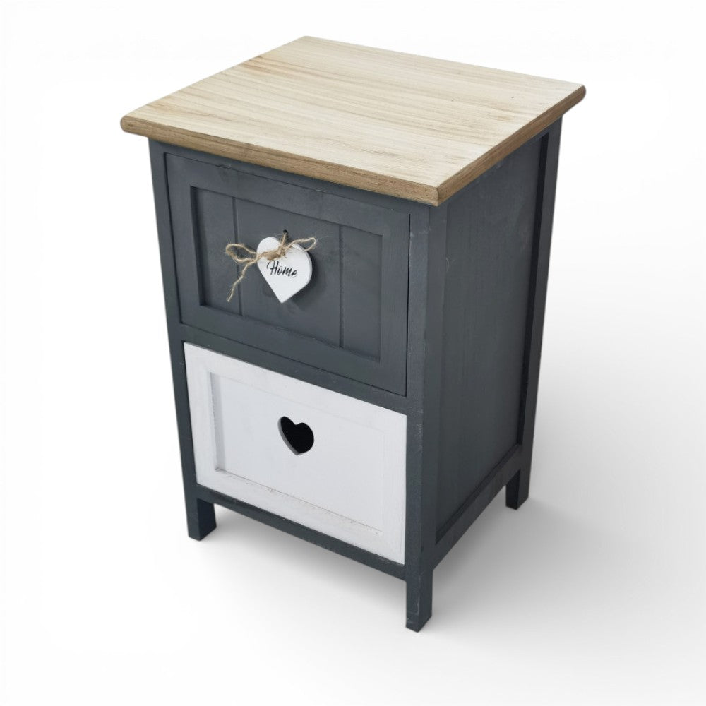Comodino mobile in legno con 2 cassetti decorati antracite e bianco 30x28xH45 cm