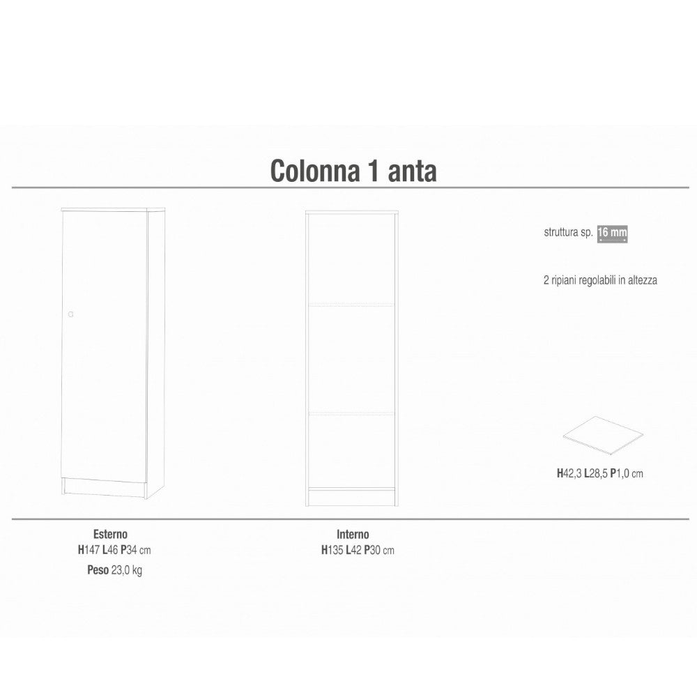 A30200Bik Colonne 1 Porte Kit Lisse Blanc