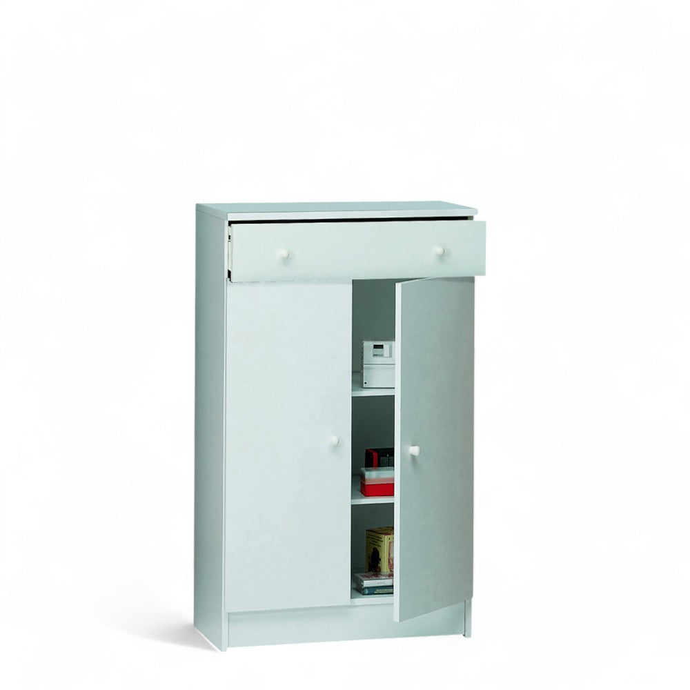 A14100Bi Meuble 2 Portes 1 Tiroir Blanc Lisse et Blanc Lisse