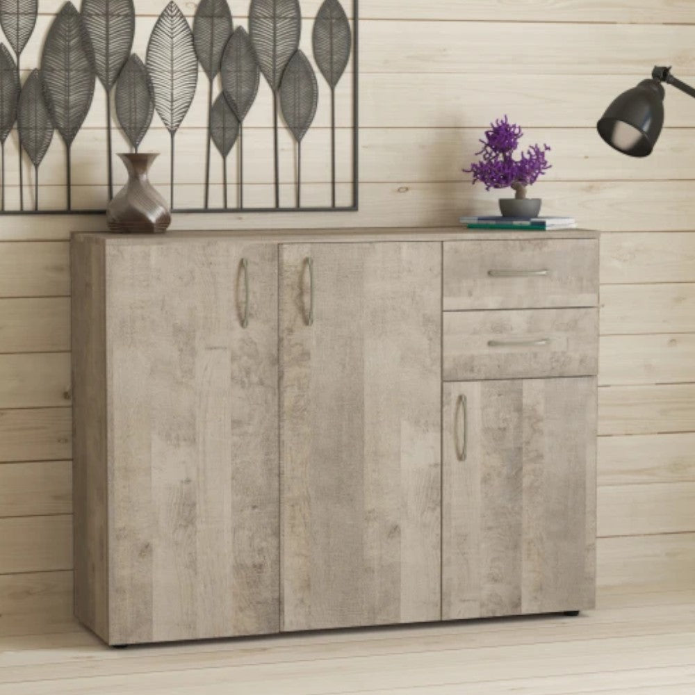 meuble de rangement avec trois portes et deux tiroirs 'flexy s3' chêne clair 106x36x83h cm