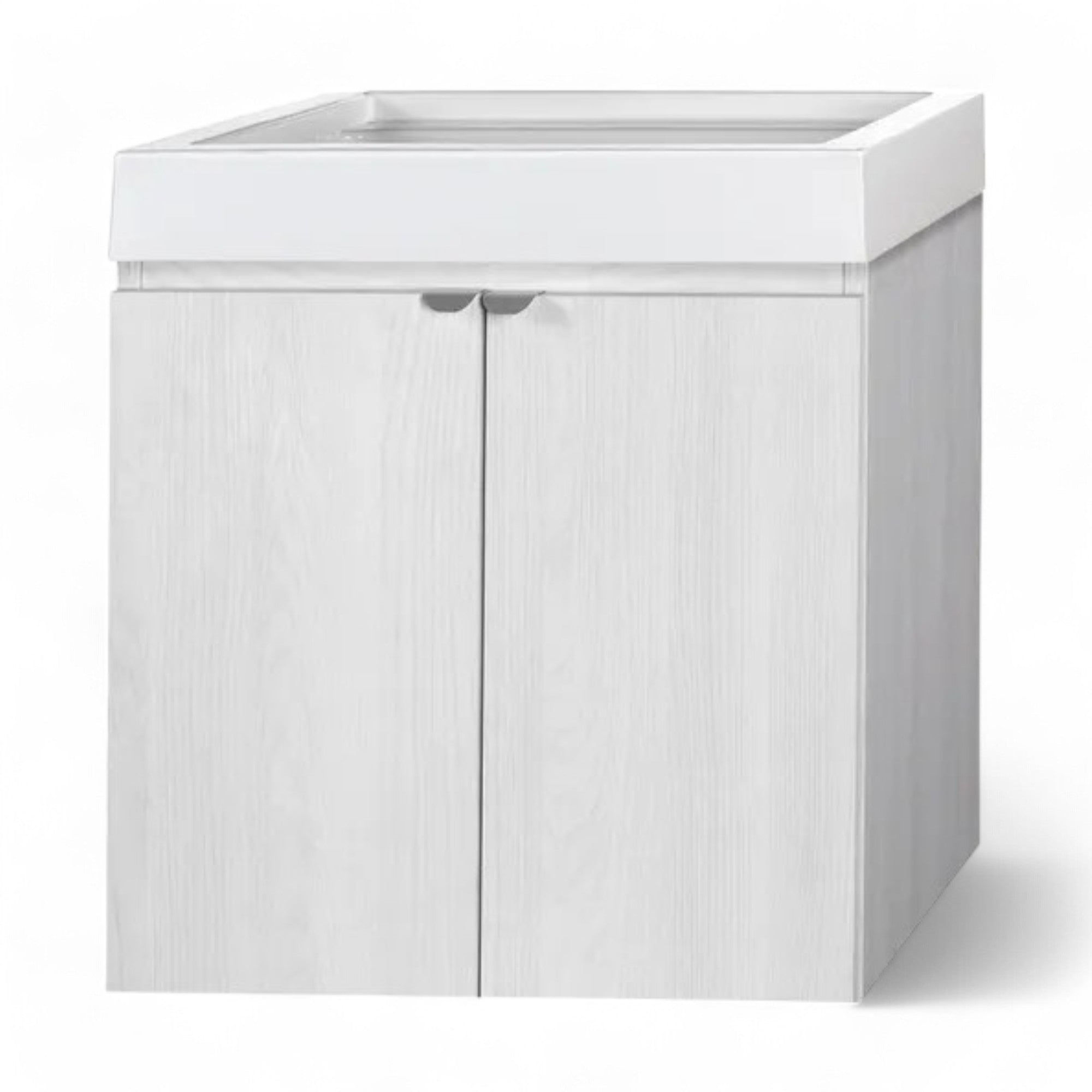 Mobile lavatoio sospeso da parete 60x50x65 cm pensile da interno con struttura in legno nobilitato finitura olmo perlato e vasca in resina con bordo alto