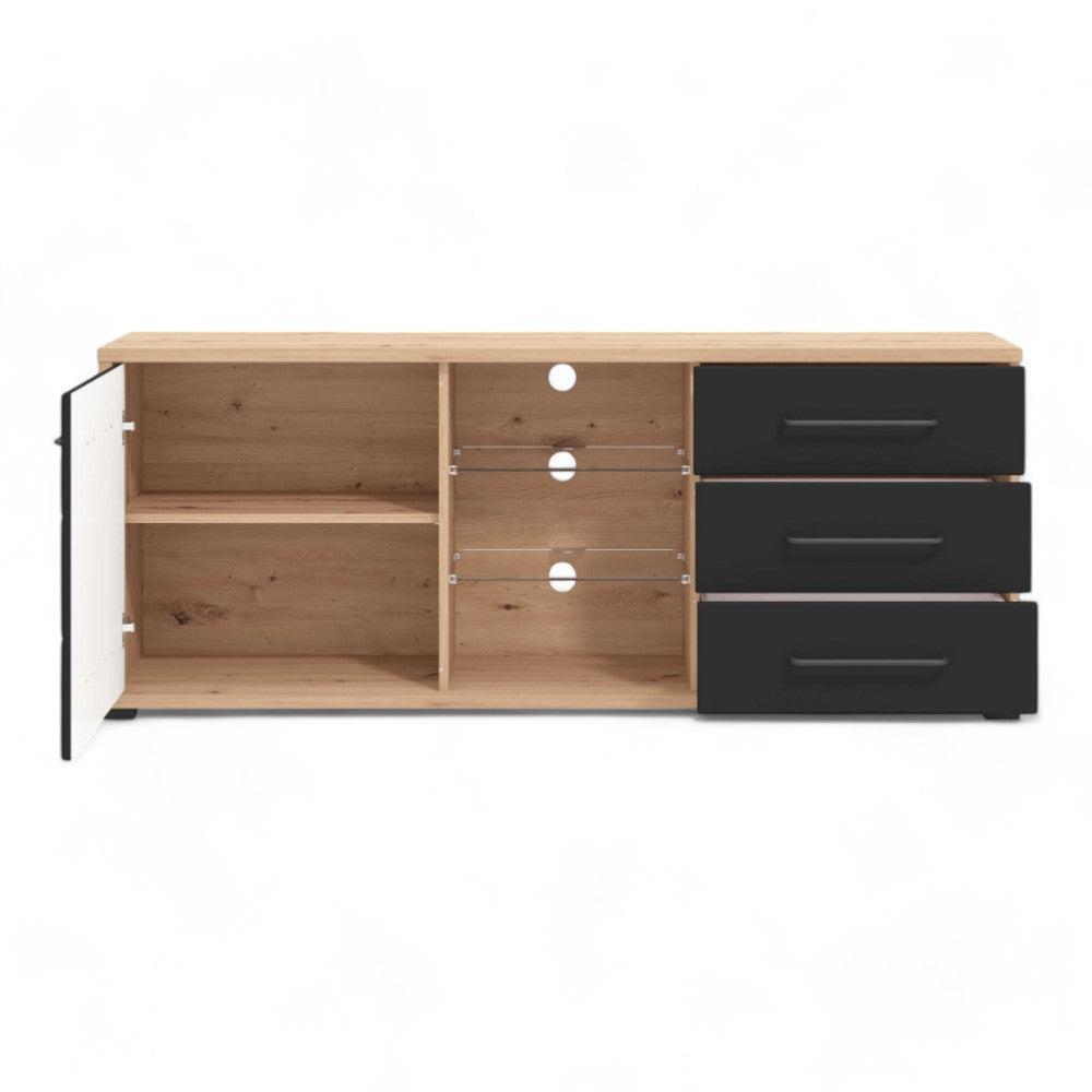 11011519 Meuble TV Lusitania en chêne Craftsman et noir