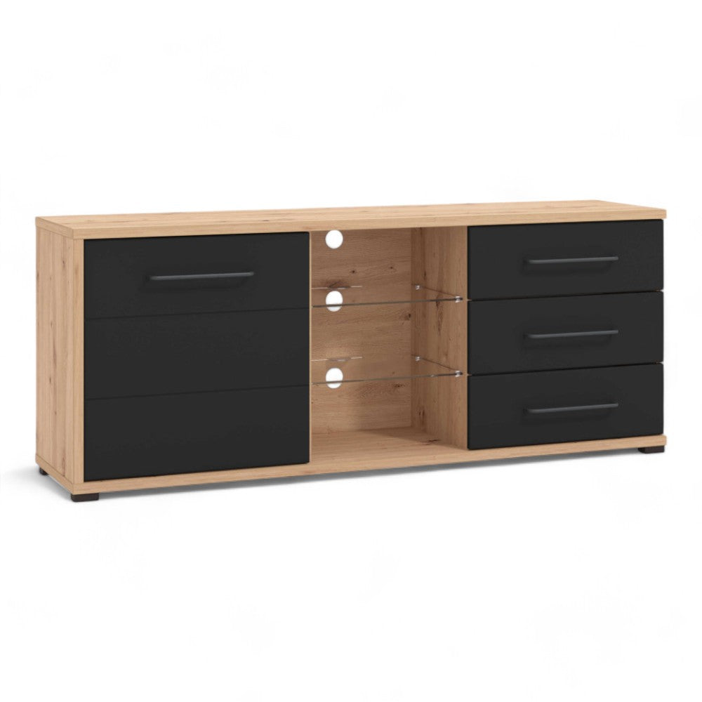 11011519 Meuble TV Lusitania en chêne Craftsman et noir