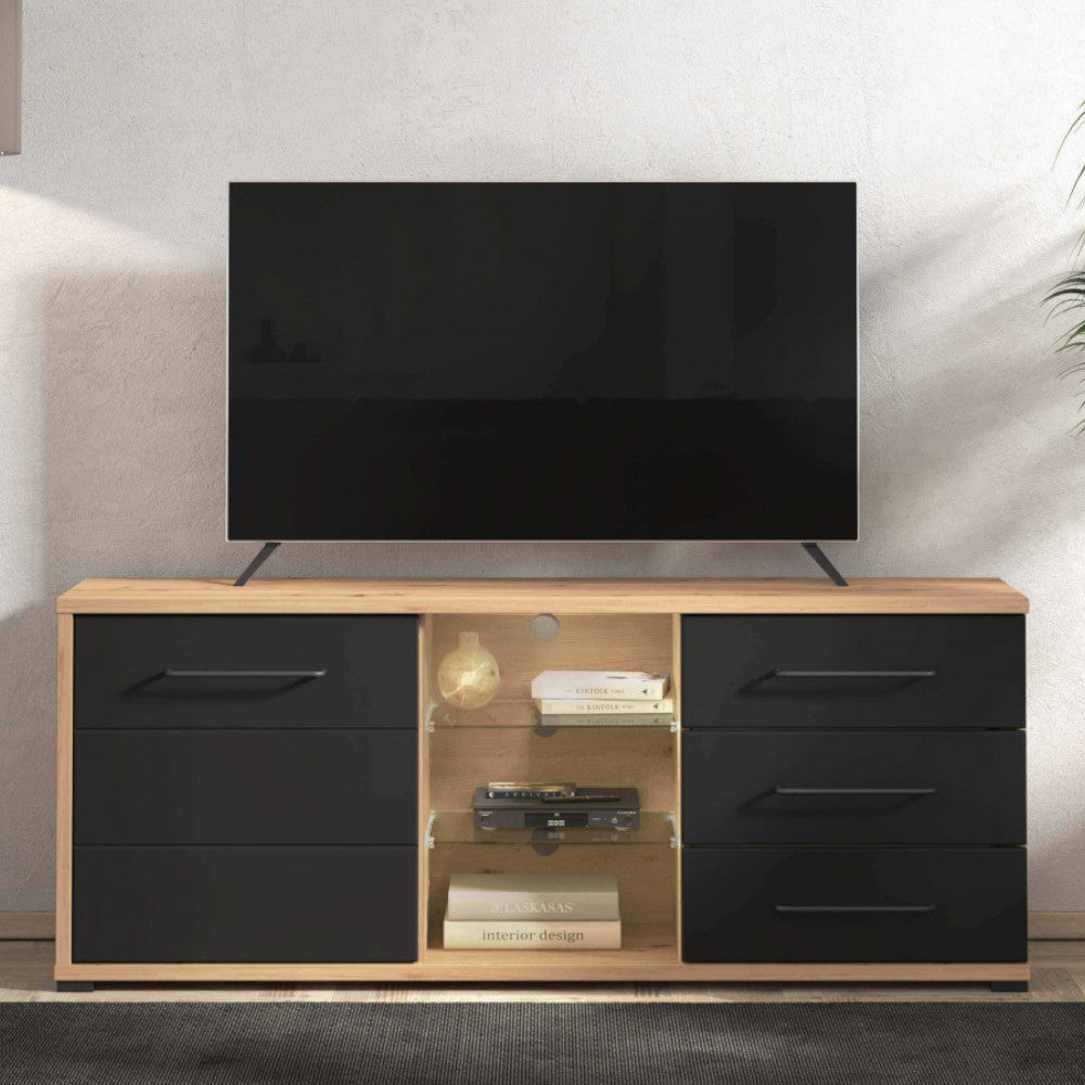 11011519 Meuble TV Lusitania en chêne Craftsman et noir