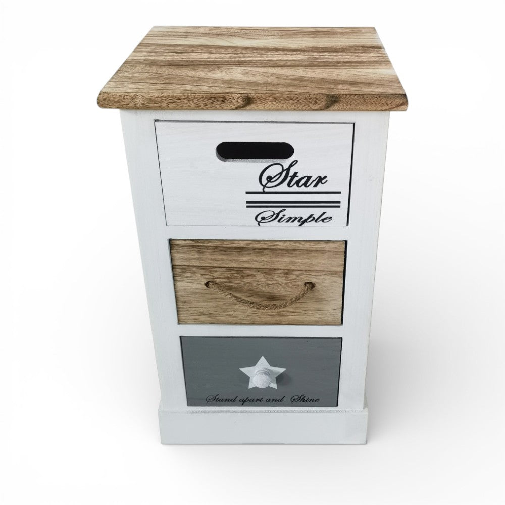 Mobiletto in legno con tre cassetti fisso 29x27xH49 cm