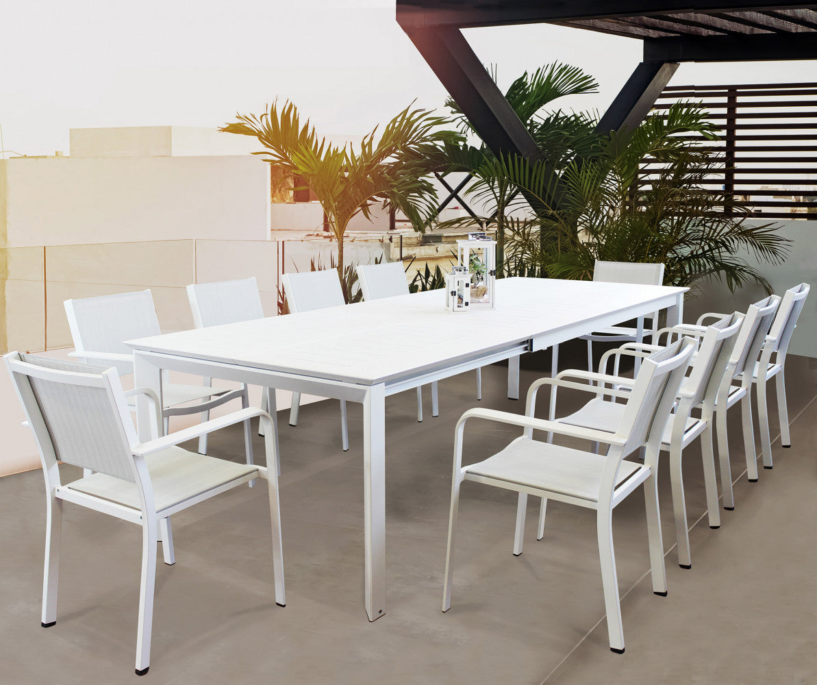 Table d'extérieur avec structure en aluminium blanc extensible jusqu'à 3 mètres avec plateau à lattes Agropoli