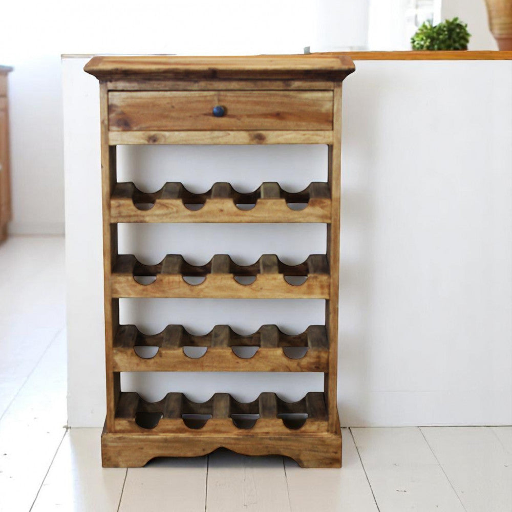 Cantinetta portabottiglie rettangolare fisso marrone in legno massello di mogano 55x23xH85 cm
