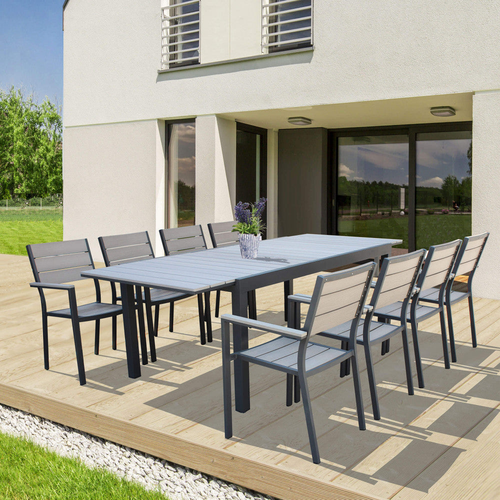 Fauteuil d'extérieur empilable en aluminium avec assise et dossier en polywood effet lattes Futy