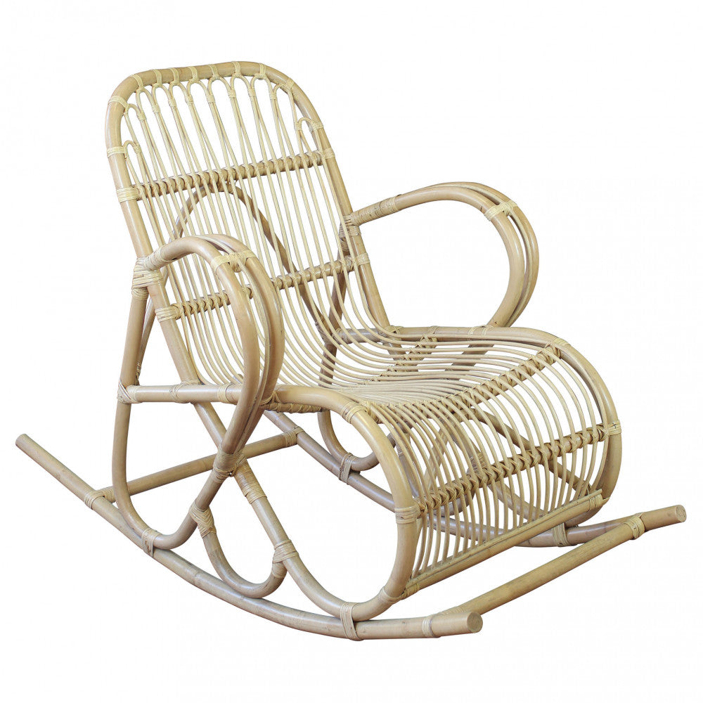 Fauteuil à bascule d'extérieur en fibre de bambou tressée naturelle Palmarola 