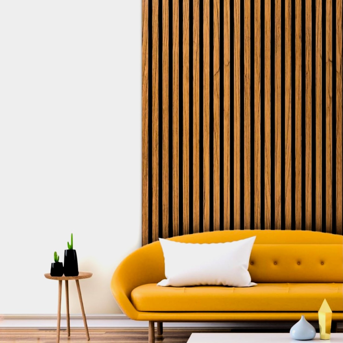 4 pannelli fonoassorbenti decorativi flessibili in mdf per uso interno teak 60x275 cm