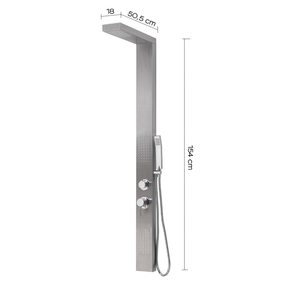 Pannello doccia in acciaio inox h155 cm con getto a cascata e deviatore acqua a 4 vie Cascade 00