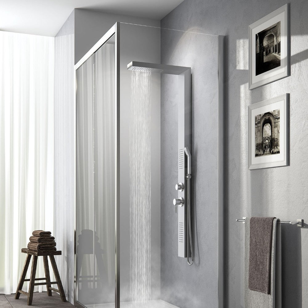 Pannello doccia in acciaio inox h155 cm con getto a cascata e deviatore acqua a 4 vie Cascade 00
