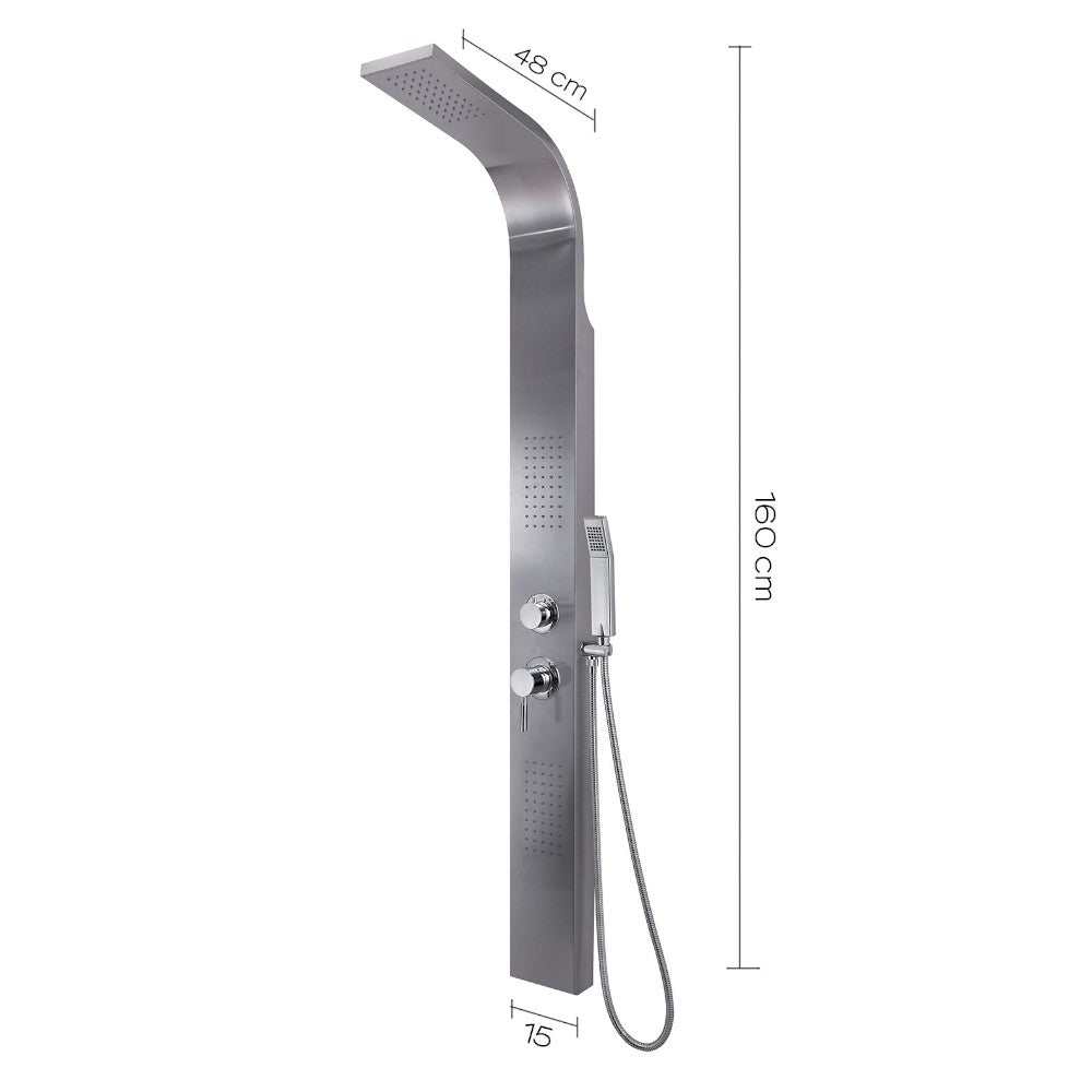 Pannello doccia multifunzione in acciaio inox con getti massaggio e miscelatore manuale Massage 01