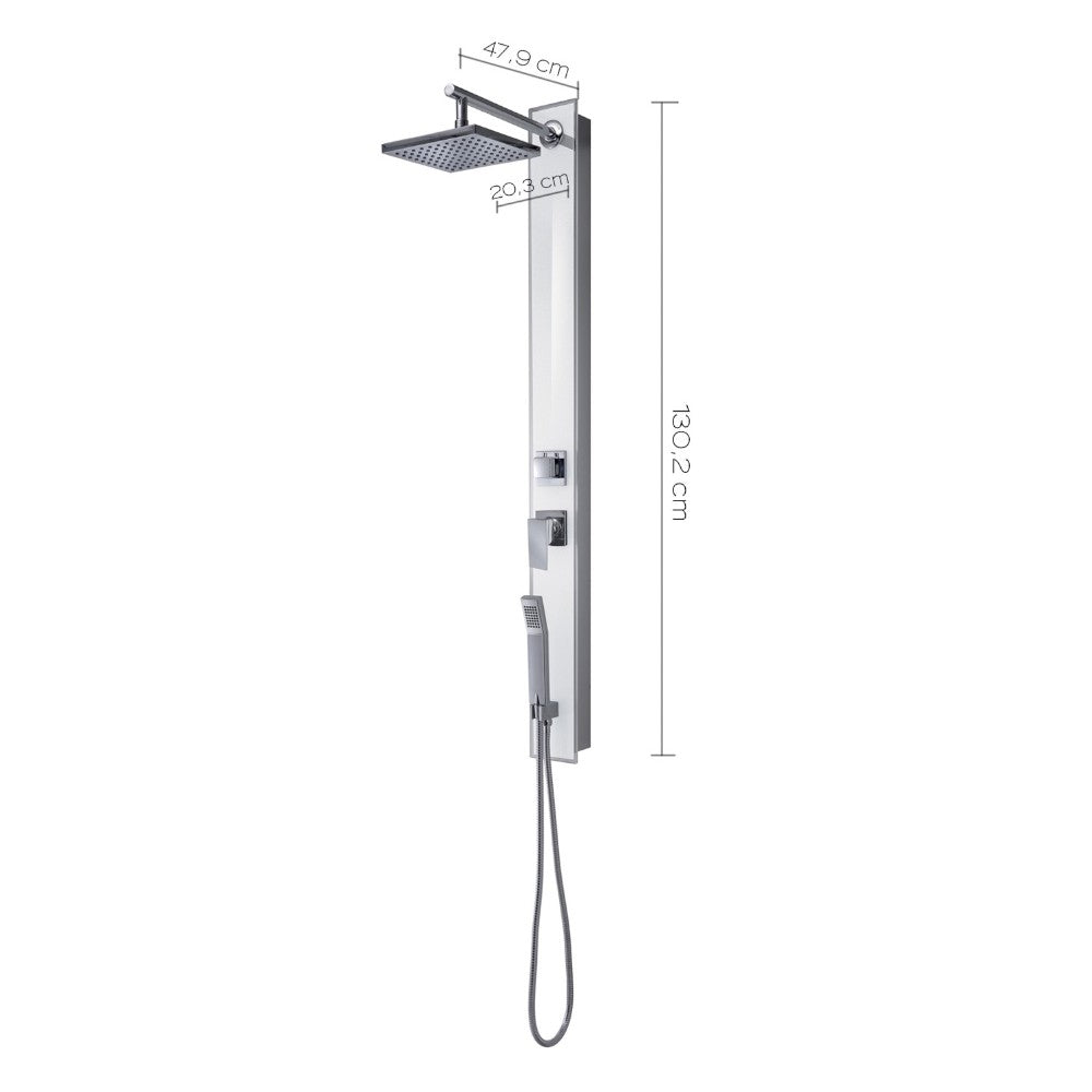 Pannello doccia in vetro temperato e acciaio inox h130 cm con miscelatore manuale Style 01