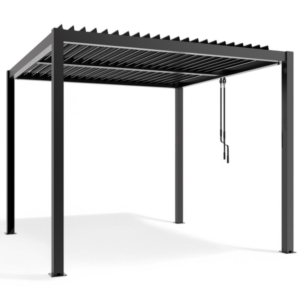 Pergola bioclimatica 3x3 mt. in alluminio con copertura a lamelle frangisole divise in due sezioni resistente alle intemperie