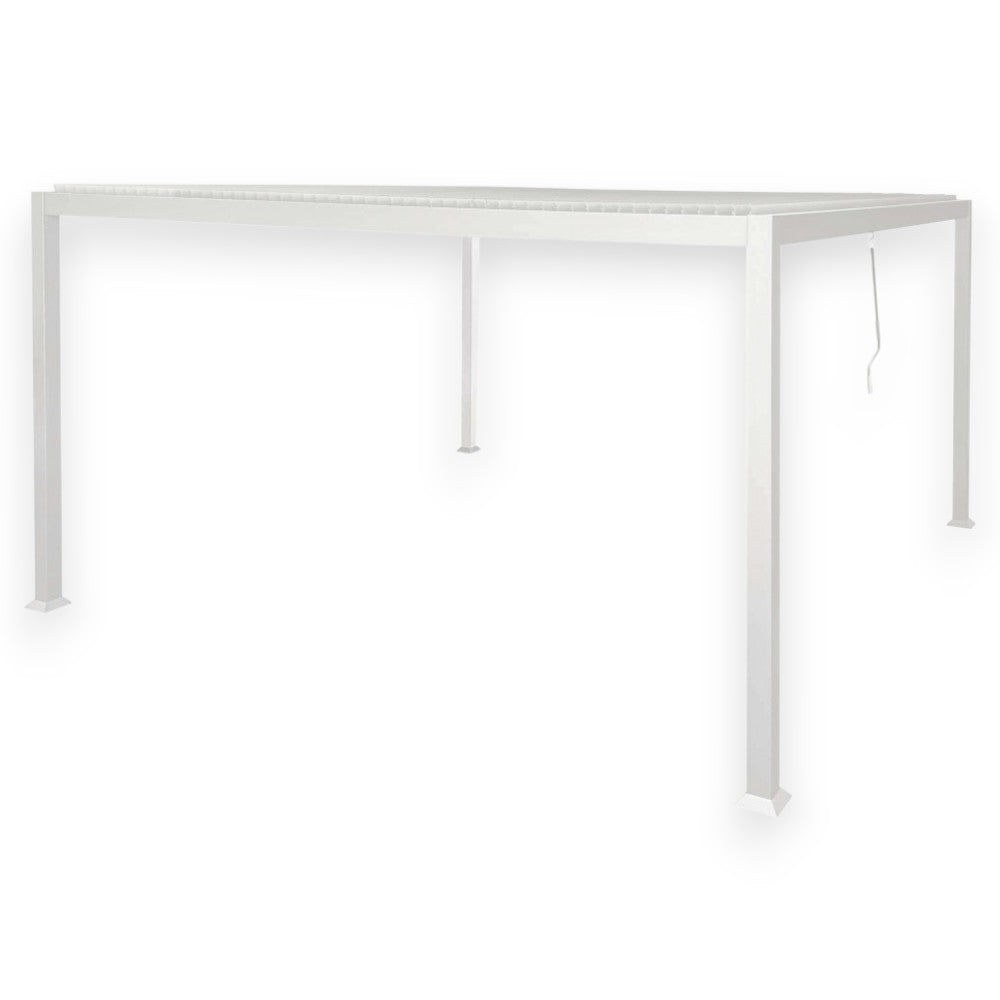 Pergola bioclimatica 4x4 in alluminio bianco con copertura a lamelle frangisole orientabili