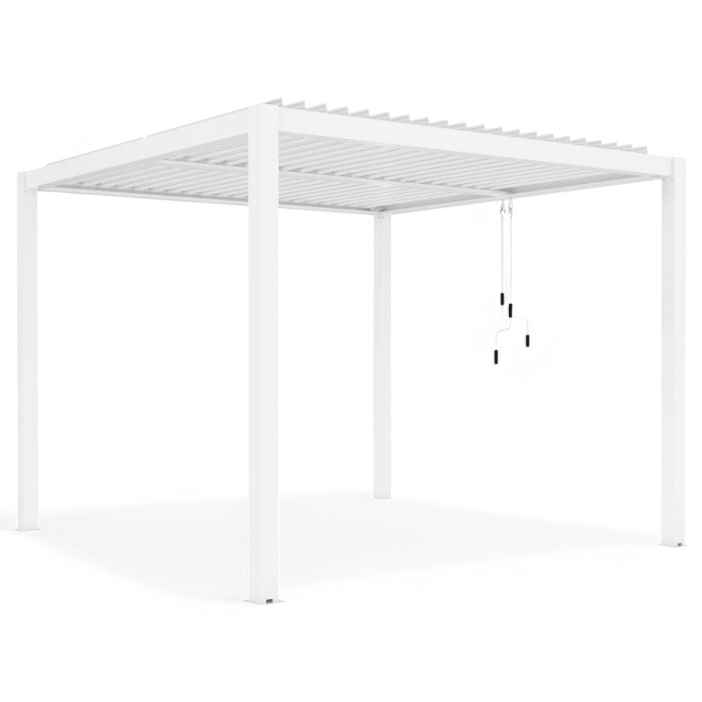 Pergola bioclimatica 3x3 mt. in alluminio con copertura a lamelle frangisole divise in due sezioni resistente alle intemperie