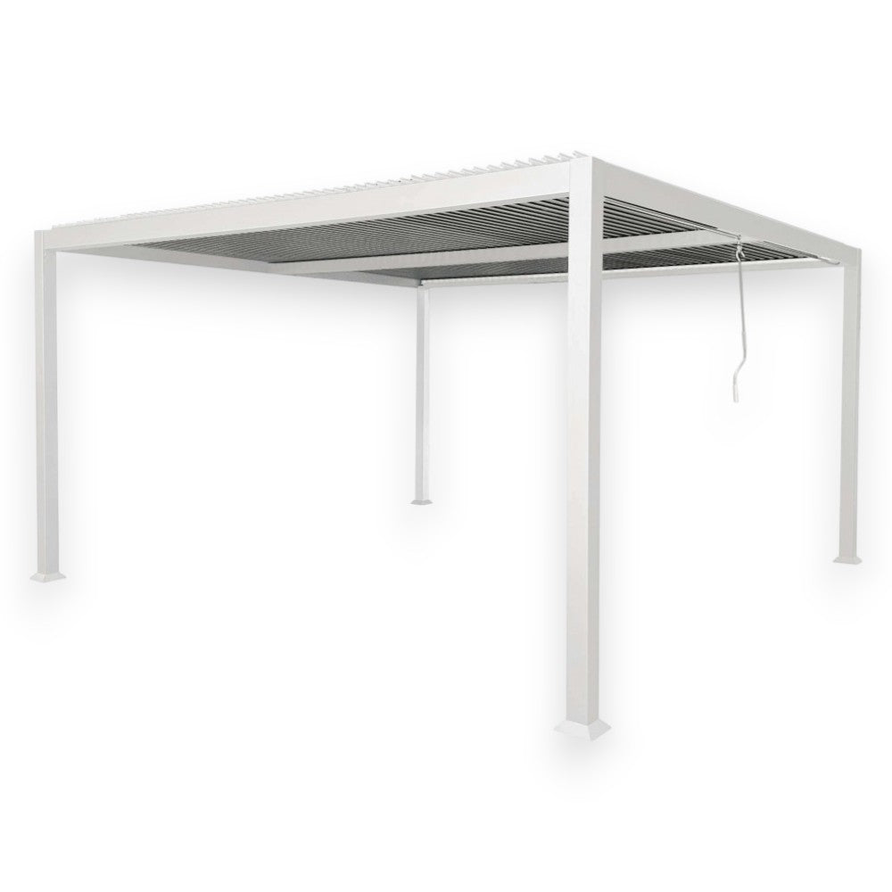Pergola bioclimatica 4x4 in alluminio bianco con copertura a lamelle frangisole orientabili