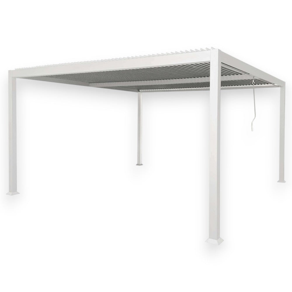 Pergola bioclimatica 4x4 in alluminio bianco con copertura a lamelle frangisole orientabili