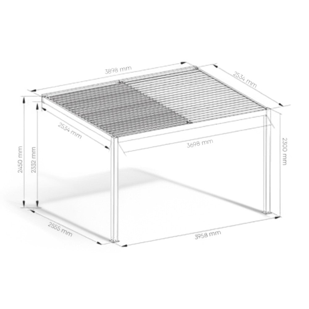 Pergola bioclimatica 4x2.5 mt. addossata in alluminio con lamelle frangisole orientabili