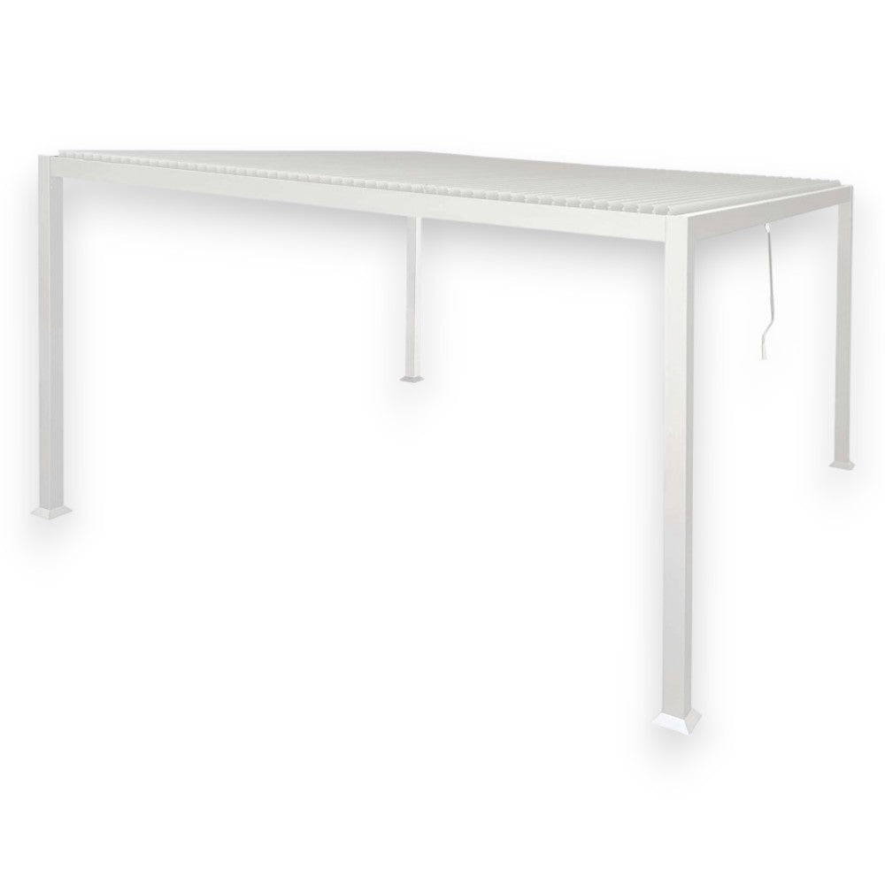 Pergola bioclimatica 4x4 in alluminio bianco con copertura a lamelle frangisole orientabili