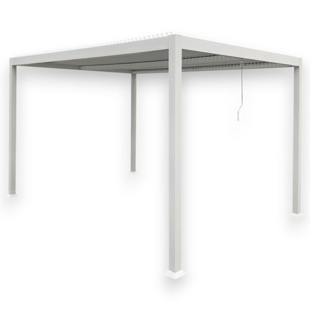 Pergola bioclimatica 4x4 in alluminio bianco con copertura a lamelle frangisole orientabili