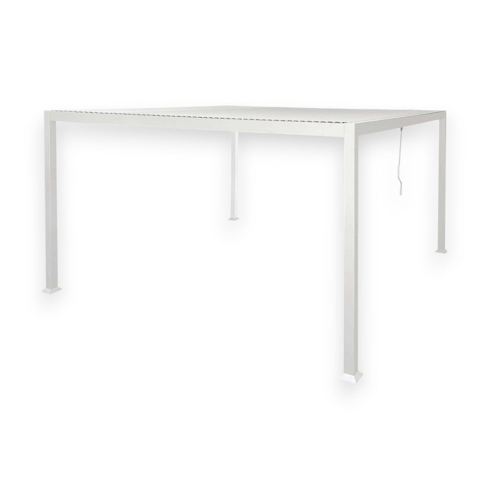 Pergola bioclimatica 4x4 in alluminio bianco con copertura a lamelle frangisole orientabili