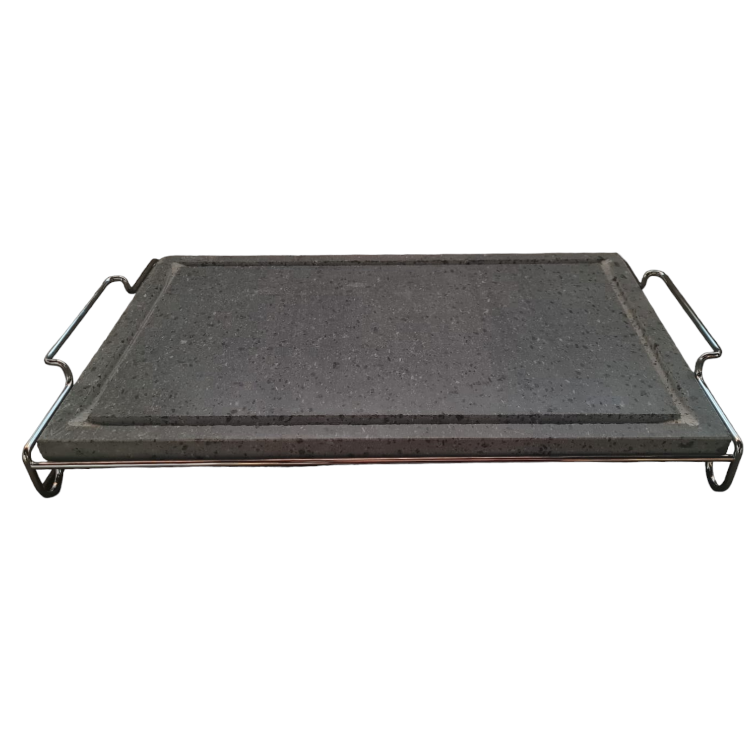 Pierre de lave rectangulaire en pierre ollaire avec support en acier inoxydable pour une cuisson directe et une rétention de la chaleur