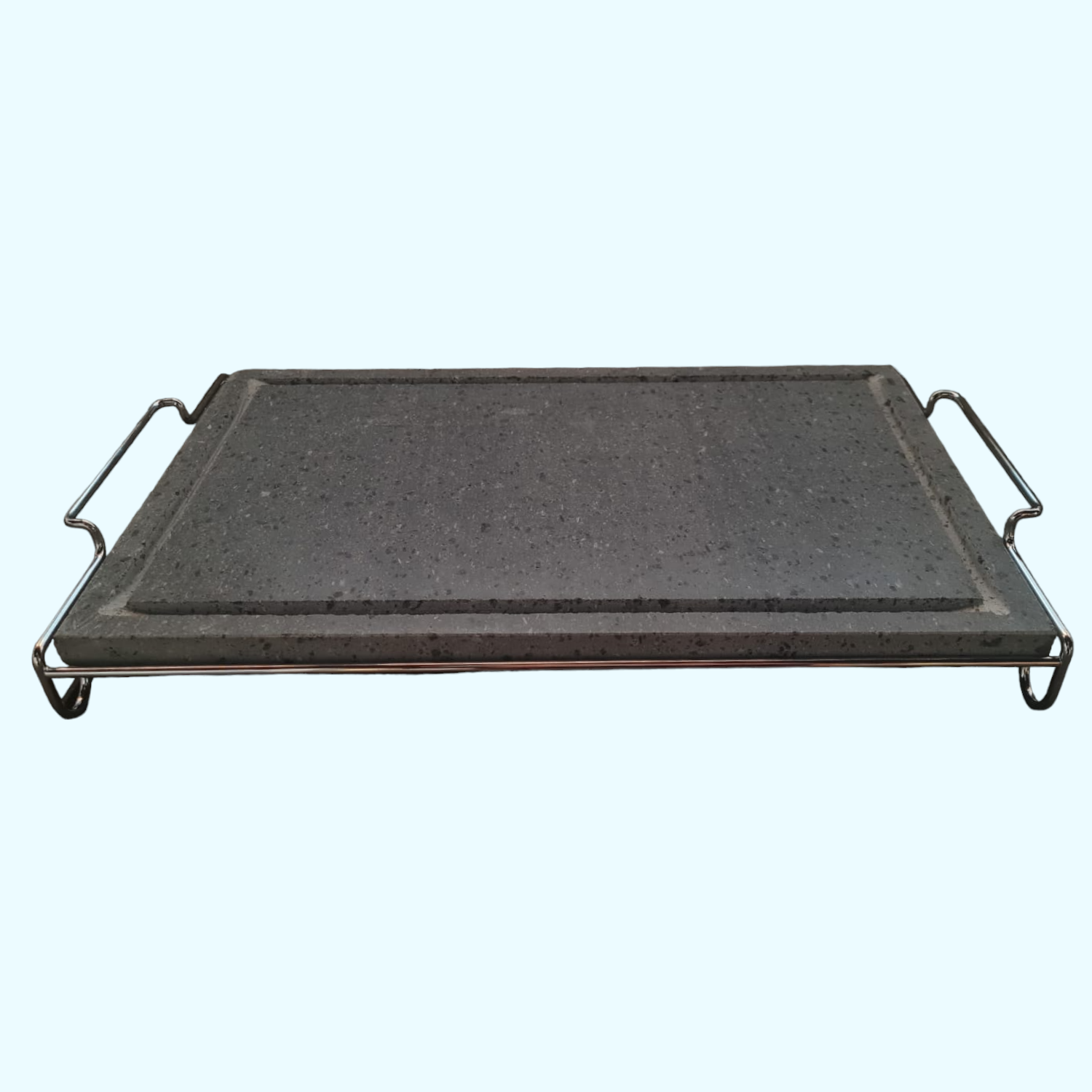 Pierre de lave rectangulaire en pierre ollaire avec support en acier inoxydable pour une cuisson directe et une rétention de la chaleur
