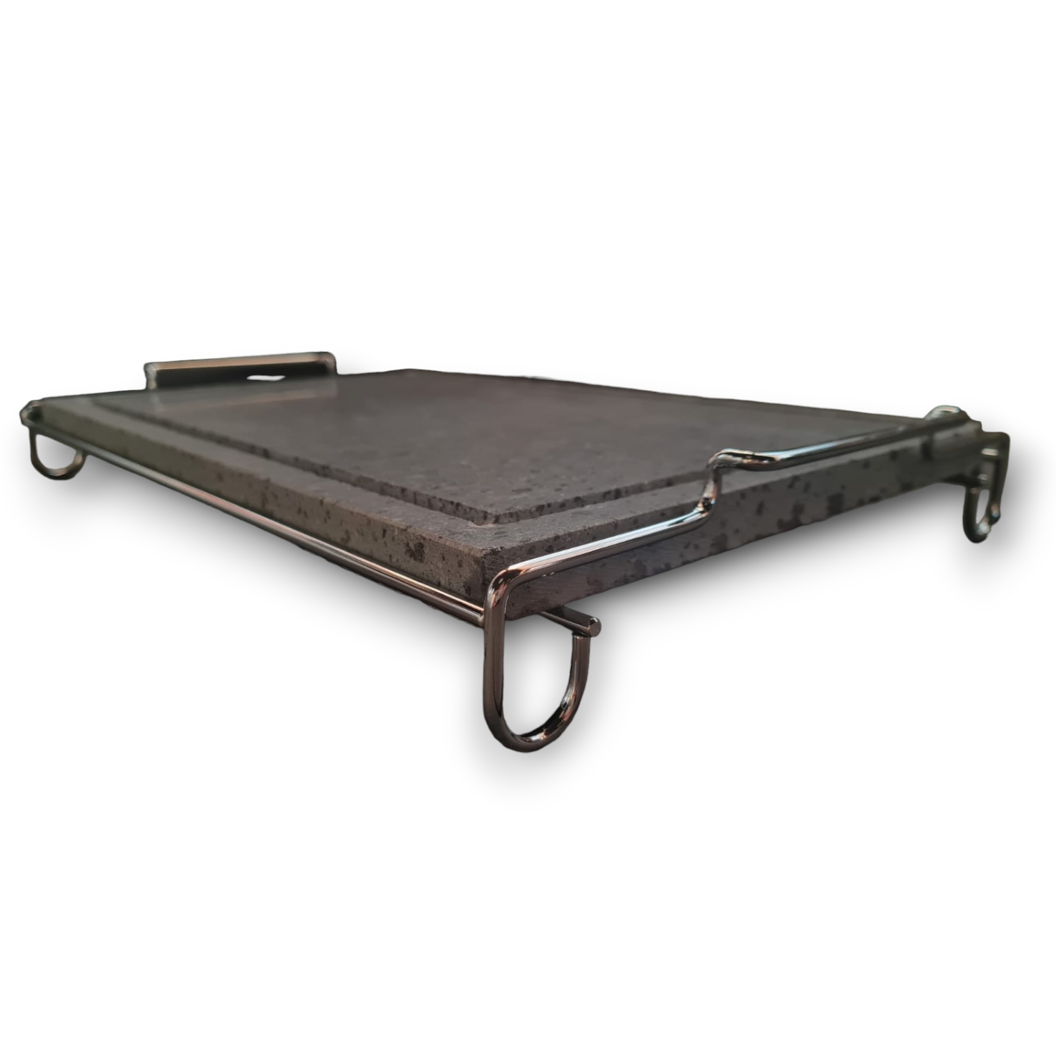 Pierre de lave rectangulaire en pierre ollaire avec support en acier inoxydable pour une cuisson directe et une rétention de la chaleur