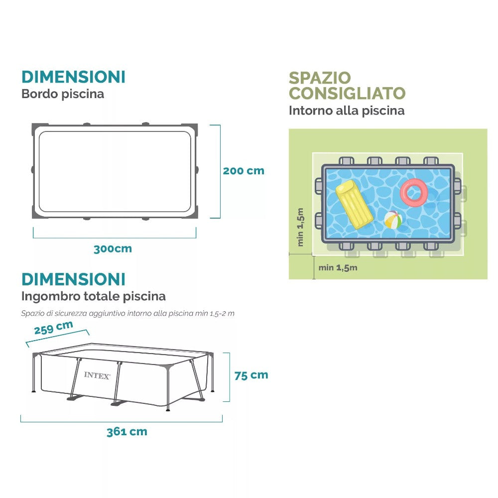 Piscine rectangulaire "Frame" avec cadre porteur avec pompe cm.300x200x75h. - capacité 3834 litres - poids 20,5 kg (25272)