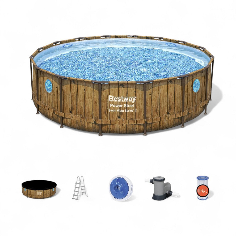 Cadre de support de vue ronde pour piscine en acier Power Cm.488X122H. - 80,6 kg - 19 480 litres - filtre à cartouche (art.56725)